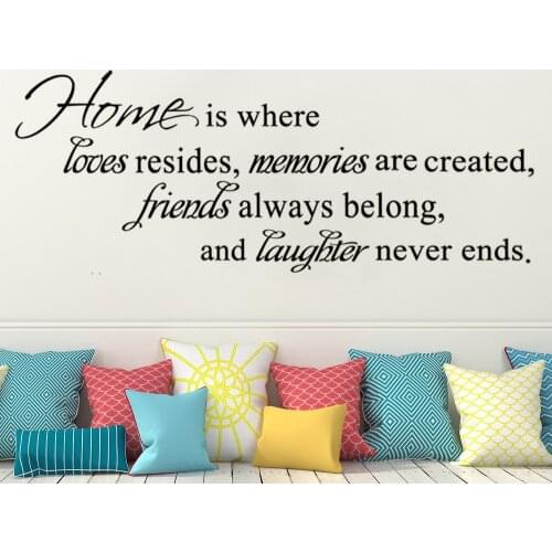 Home Is Where Love Resides Friends laugh Often English Quote Vinyl Wall Stickers Wallpaper home decor Livingroom Decals DW10470