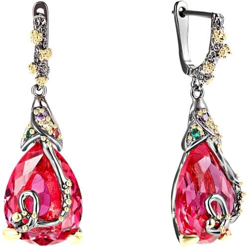 Vintage Drop earrings for women Setting with Fuchsia Cubic Zirconia Big Earrings Allergy Free Drop shipping