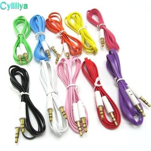 10pcs colorful flat noodle 3.5mm aux audio auxiliary cable jack Male to Male Plug stereo Cord Wire for iphone