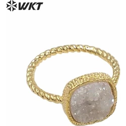 WT-R259 Wholesale 24k gold color druzy quartz ring, sparkly druzy sttone ring Titantium druzy fashion women ring