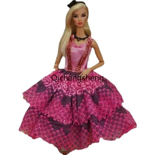 Hot Pink Floral Lace Princess 11.5" Doll Dress For Barbie Clothes Outfits Evening Gown Vestidos 1/6 BJD Accessories Kid Toy Gift