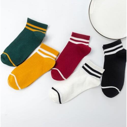 Funny Kawaii Japanese School Girl Cotton Stripe Boat Socks Slipper Color Women Harajuku Cute Designer Retro Yellow White Black