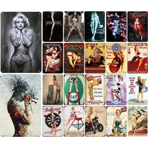 Retro Tin Sign Pin Up Girl Iron Painting Vintage Beautiful Lady Artistic Photos Uniform Girls Poster Bar Pub Club Man Cave Decor