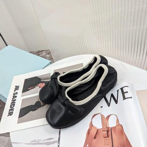 Hot Sell Womens Flats Butterfly-knot Genuine Leather Ballet Shoes Square Toe Soft Clause Shoes Daily Solid Shallow Dress Shoes