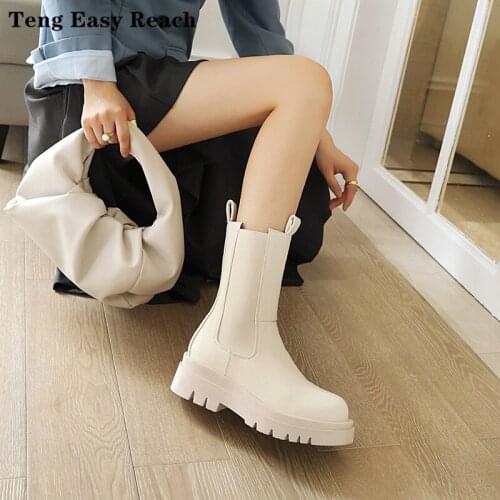 Women Chunky Heel Ankle Boots Woman Shoes Autumn Brand Designer Chelsea Boots Female Platform Boots Lasdies Fashion Black White