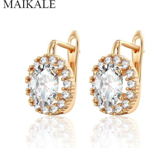 MAIKALE Trendy Round Stud Earrings Paved Red/Green Cubic Zirconia Gold Small Earrings for Women Jewelry Anniversary Gifts