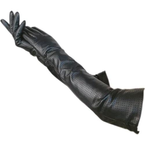 Winter ladies elbow fashion sheepskin gloves punching leather black 50 cm long gloves warm autumn dress driving new leather 2021