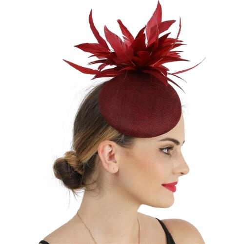 Formal Dress Party Women Fasciantor Hat Imitation Sinamay Headpiece On Hair Clip Feather Headwear Ladies Bride Hair Accessories