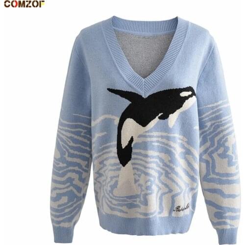 V-Neck Dolphin Women Sweaters Long Sleeve Pullover Loose Knitting Clothing 2021 Autumn Korean Fashion Jumper Sueter Feminino