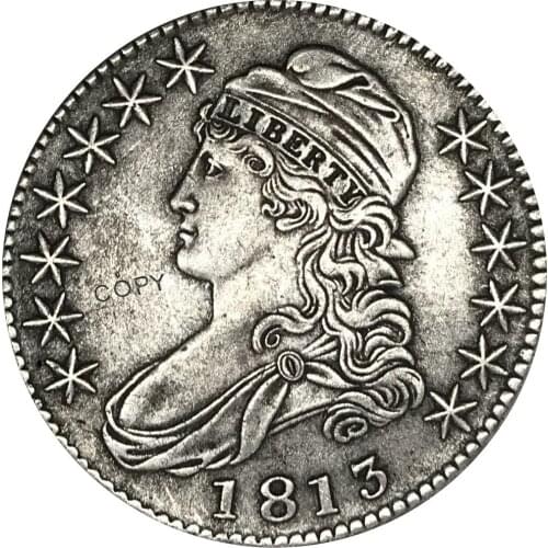 1813 United States 50 Cents ½ Dollar Liberty Eagle Capped Bust Half Dollar Cupronickel Plated Silver Black Copy Coin