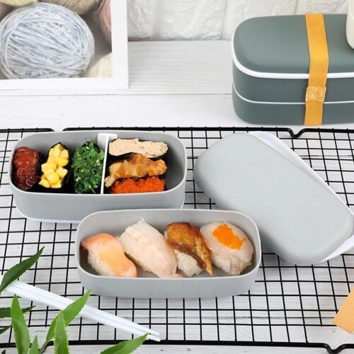 2 Layers Microwave Oven Food Storage Container Student Lunch Box with Chopsticks