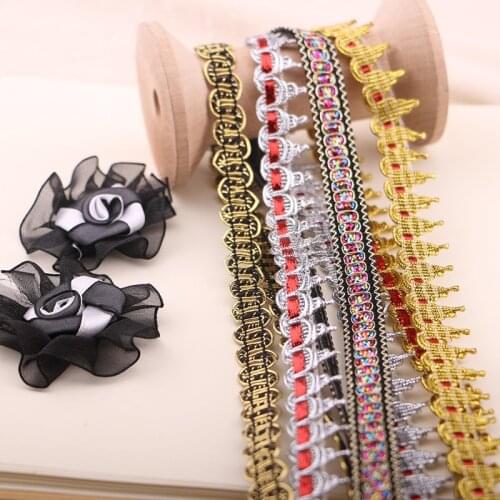 5YARD 1.1CM-1.5CM Crocheted Gold Lace Trimming Ribbon Tape diy WeddingClothes Sewing fabric Handmade Headwear Ornaments