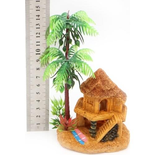 50LB Aquarium Simulation Coconut Tree Castle Fish Tank Ornaments Decor Landscape