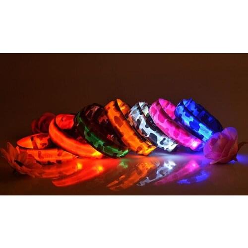 500pcs high quality Luminous Collars Nylon Dog Collar Night Safety LED Glow Dog Harness Cat Collars Glow In The Dark SN1861