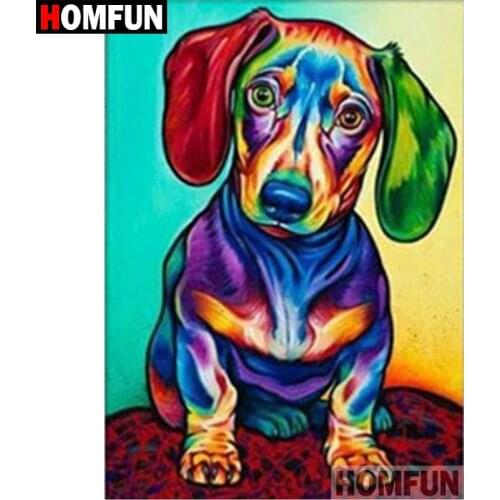HOMFUN 5D DIY Diamond Painting Full Square/Round Drill "Color dog" 3D Embroidery Cross Stitch gift Home Decor A06024