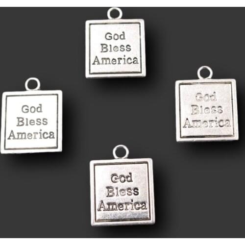 10pcs Silver Plated God Bless America Tags Pendants Bracelet Earrings Accessories DIY Charms For Jewelry Crafts Making 18*15mm