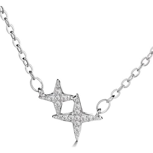 Brand 925 Sterling Silver Star Chain Necklace Tiny Cubic Zirconia Pendant Necklace Fashion Wedding Chokers Necklaces Jewelry