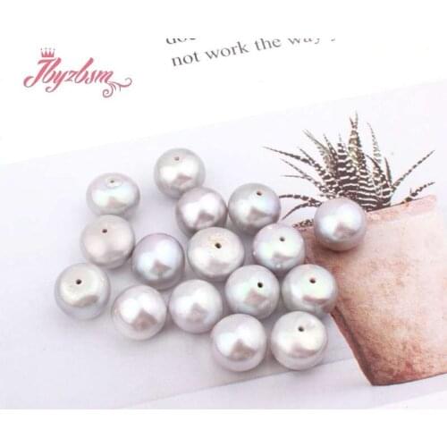 3A Grade Half Drilling Gray Freshwater Pearl Button Beads Natural Stone Beads For Yourself DIY Earring Jewelry Fashion 5 Pair
