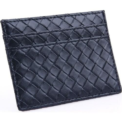 Male And Female Card Case Solid Color Business ID Card Holder Woven Pattern Ultra-thin Wallet PU Leather Handmade Purse Handbag