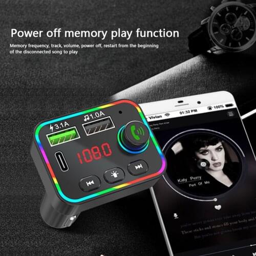 F4 Music Player Car Accessories Gadgets Bluetooth 5.0 FM Transmitter Hands Free Car Kit MP3 Music Player USB Charger
