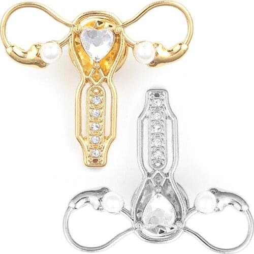 Faux Pearl Rhinestone Inlaid Organ Uterus Shaped Doctor Nurse Brooch Pin Gift