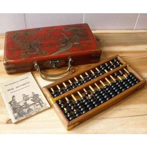 Exquisite Chinese Handmade dragon phoenix leather wood box with a abacus
