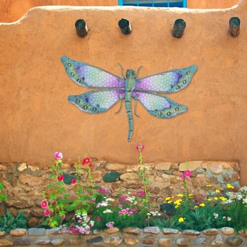 Exquisite Wrought Iron Dragonfly Artwork Creative Outdoor Courtyard Fence Wall Art Pendant Retro Pastoral Home Bedroom Deco