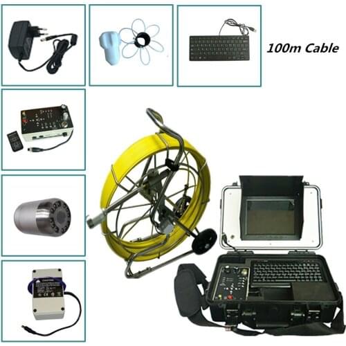 100m cable Sewer drain pipe video inspection camera 50mm CCD camera head pipeline inspection video system waterproof