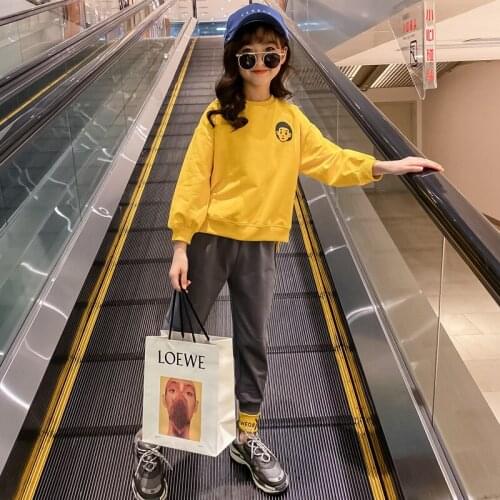 New Spring Autumn Warm Children Girls Suit Sweatshirts Pants 2Pcs/Sets Yellow Watermelon Clothing Kids Sport School High Quality