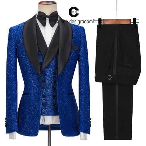 Cenne Des Graoom Latest Coat Design Men Suits Tailor-Made Tuxedo 3 Pieces Blazer Wedding Party Singer Groom Costume Homme Blue