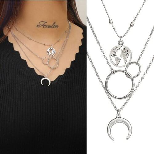 Layered necklace moon pendant fashion 2020 Women chain set pendants for girlfriends Long necklaces Choker christmas gift