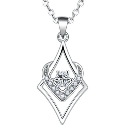 100% 925 Sterling Silver Trendy Rhombus Design Shiny CZ Zircon Ladies Pendant Necklace Bridal Wedding Ceremony Propose Jewellery