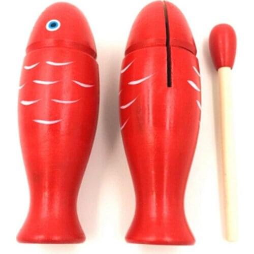 Wooden Fish Wooden Child Percussion Instrument Red Wooden Fish Toy Horn Simple Small Percussion Music Wooden Fish High Quality