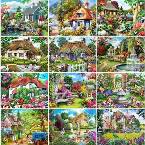 AZQSD Diamond Embroidery House Mosaic Rhinestones Diamond Painting Landscape Cross Stitch Kits Handicraft Home Decor Gift