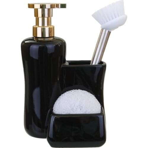 With pearl Home Gift Accessories Soft Porcelain Kitchen Liquid Soap Dispenser Set Black Color 500 Ml