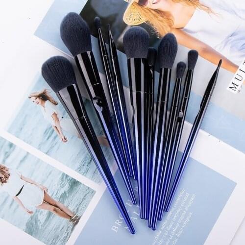10 Pcs Blue Enchantress Makeup Brush Super Soft Microcrystalline Silk Charm Brush BLUELOVER Beauty Professional Makeup Brush Set