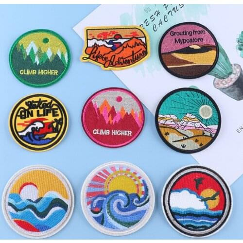 Embroidery Patches for Clothing Camp Iron On Patch Punk DIY Applique Clothes Stickers Star Night Mountain Wave forest Stripes