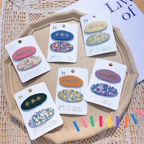 New Childrens Fabric Embroidery Flower Hairpin Girl Floral Oval BB Clip Headdress Liu Haibian Clip Hairpin