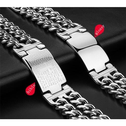 New Punk Jesus Cross Bracelets Stainless Steel Bracelets Men Jewelry Male Charm Bangle Double Hand Chain Man Wristband