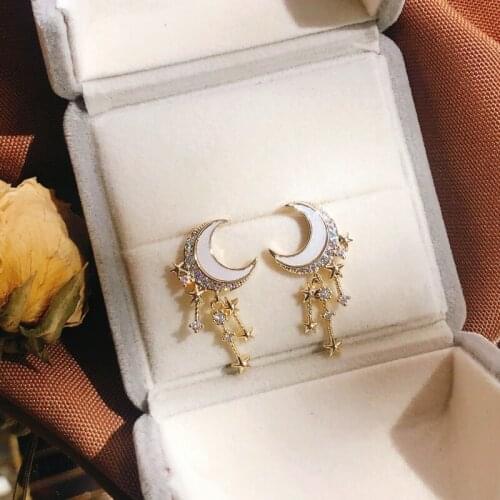 New Temperament Star And Moon Earrings Trendy Personality Net Red Earrings Female Wild Cold Wind Earrings