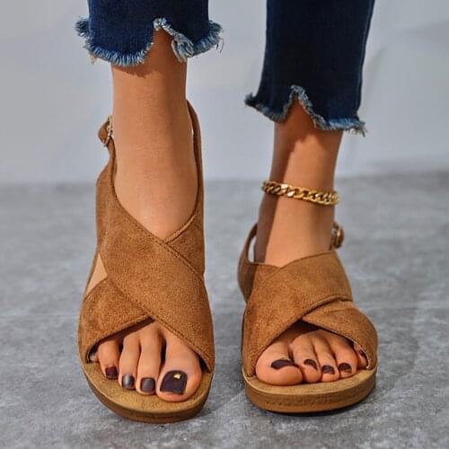 New Womens Sandals Summer Flat Ladies Adjustable Buckle Strap Comfort Cross Band Female Retro Beach Shoes Solid ladies Footwear