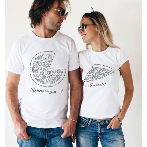 Couple T-shirts Set "PIZZA" Set of 2 Couple T-shirts Love Romantic Matching Tee Tops Clothes His and Hers Shirts