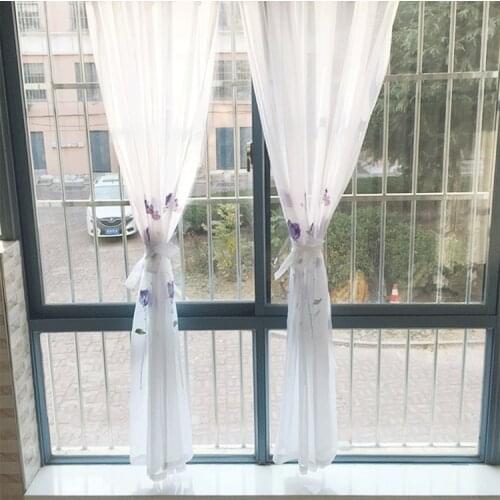 Natural Screen Curtains Exquisite Purple Floral Embroidery Voile Drapes for Bedroom Eco-friendly Tulle Cortinas for Living Room