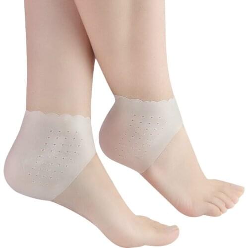 2Pcs Silicone Feet Care Socks Moisturizing Gel Heel Thin Socks with Hole Cracked Foot Skin Care Protectors Lace Heel Cover