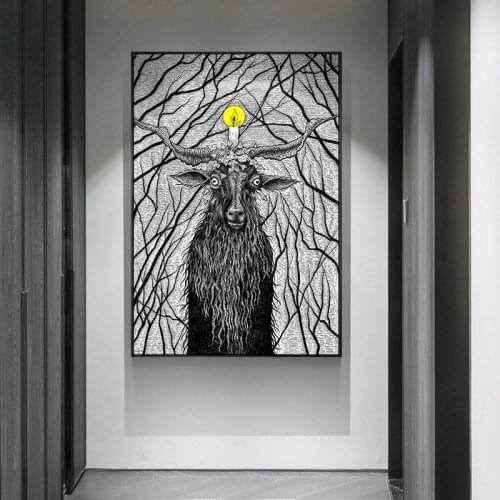 Nordic style Cuadros Black and White Animal Deer antelope canvas Printing Wall Art Pictures painting Wall Decoration Abstract ZY