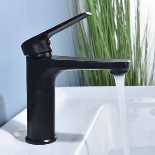 Basin Sink Bathroom Faucet Deck Mounted Hot And Cold Water Basin Mixer Taps Matte Black Lavatory Sink Tap Crane