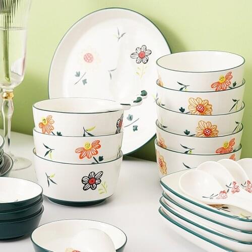 Nordic Modern Dinner Plates Fashion Cute Flower Breakfast Set Dinner Plates Eat Porcelain Geschirr Set Kitchen Tableware EI50TZ