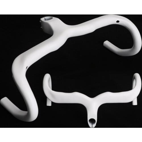 Ultralight White Road Bike Carbon Fibre Integrated Handlebar Racing Bicycle Bent Bar With Stem