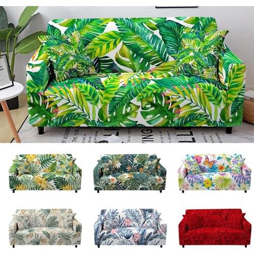 Tropical Elastic Sofa Cover for Living Room Green Leaves Sectional Corner Sofa Slipcover Couch Cover Sofa Protector 1/2/3/4 Seat