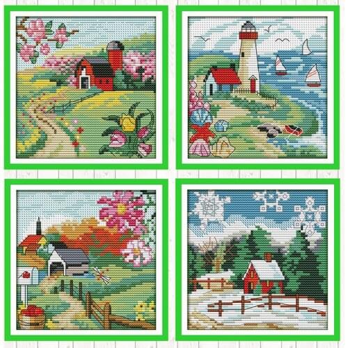 Four Seasons Aida Fabric 14ct 11ct Count Print Canvas Embroidery Kit Needlework Embroidery Patterns DIY Crafts Cross Stitch Sets
